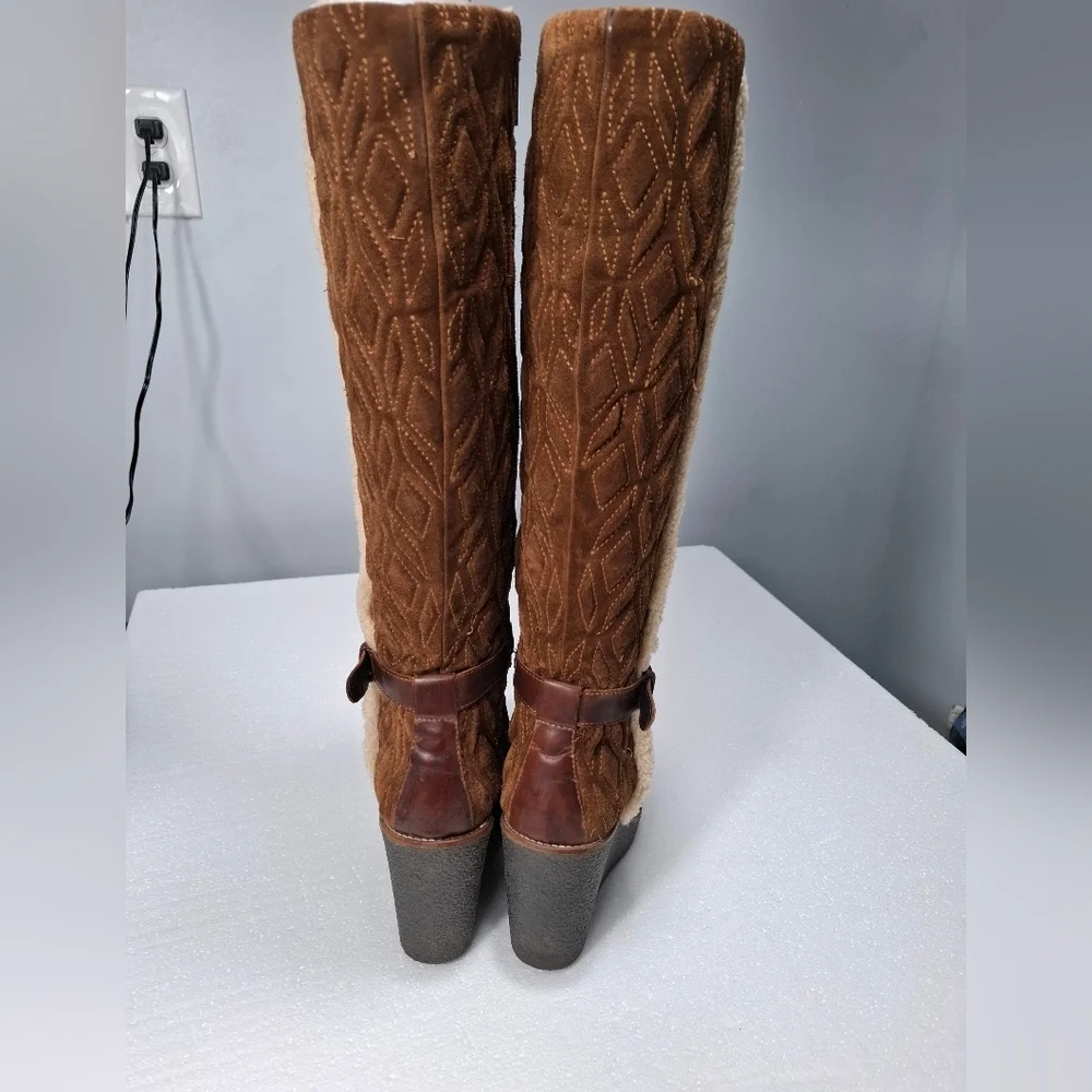 Aquatalia Brown Suede Over the Knee Boots Faux Fur Quilted Size 8